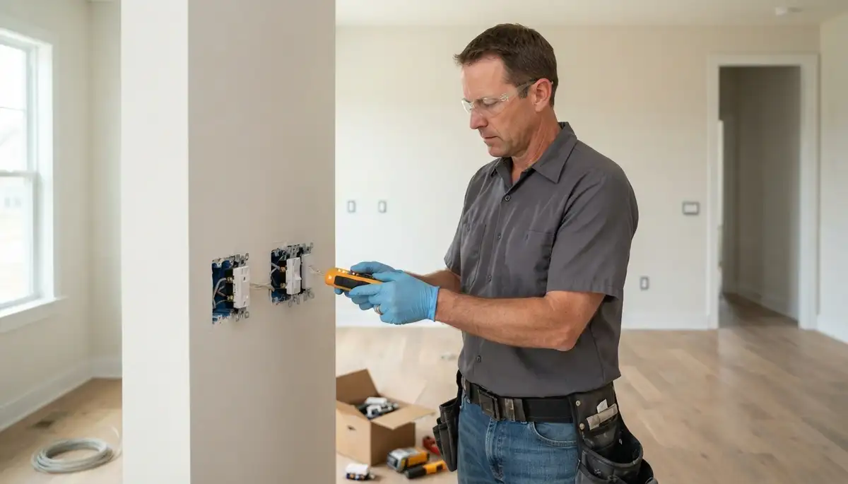Louisville, KY electrician installs and tests receptacles and switches during new construction wiring