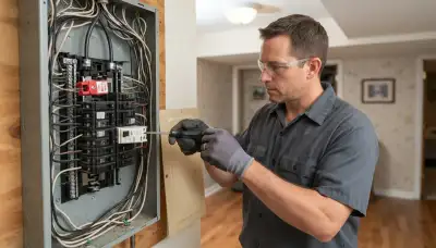 Louisville, KY electrician installing a GFCI breaker and neutral pigtail in a home's electrical panel