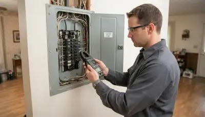 Louisville, KY electrician uses a clamp meter to assess electrical panel capacity for a new electric heater circuit
