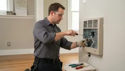 Electrician wiring a dedicated circuit for a wall-mounted electric heater in Louisville, KY