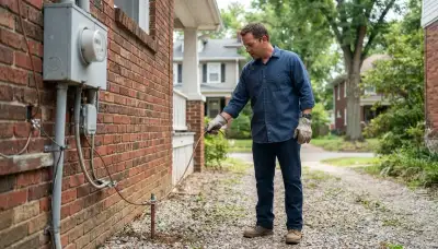 Electrician traces grounding conductor during lightning exposure assessment for surge protection in Louisville, KY