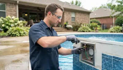 Electrician replaces and bonds an underwater pool light fixture in Louisville, KY