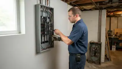 Electrician upgrading an older home's electrical panel in Fairdale, Louisville, KY