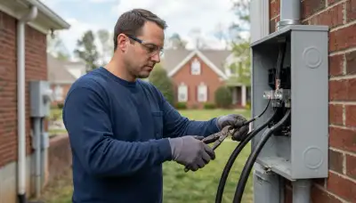 Electrician terminates service conductors in a new meter base enclosure in Louisville, KY