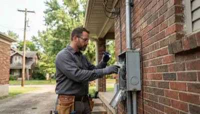 Louisville, KY electrician inspects a home's service entrance meter, weatherhead, mast, and conductors