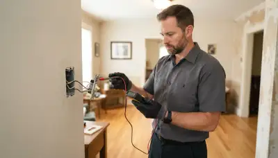 Louisville electrician tests a faulty wall switch with a multimeter during switch repair